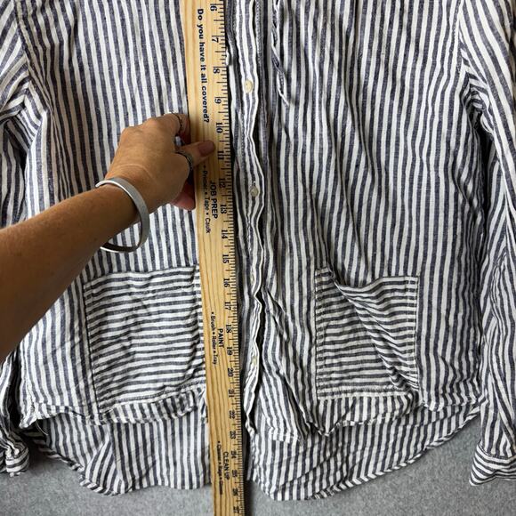 Tahari 100% Linen Button Down Shirt Womens XL Striped Hooded Lagenlook Coastal - Picture 11 of 12